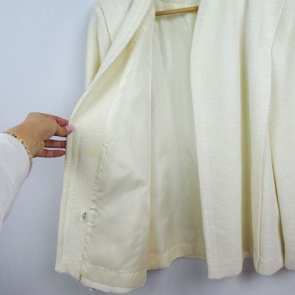 Vintage Square Shoulder Textured Blazer Sz M Ivory Cream Bouclé - Picture 6 of 16
